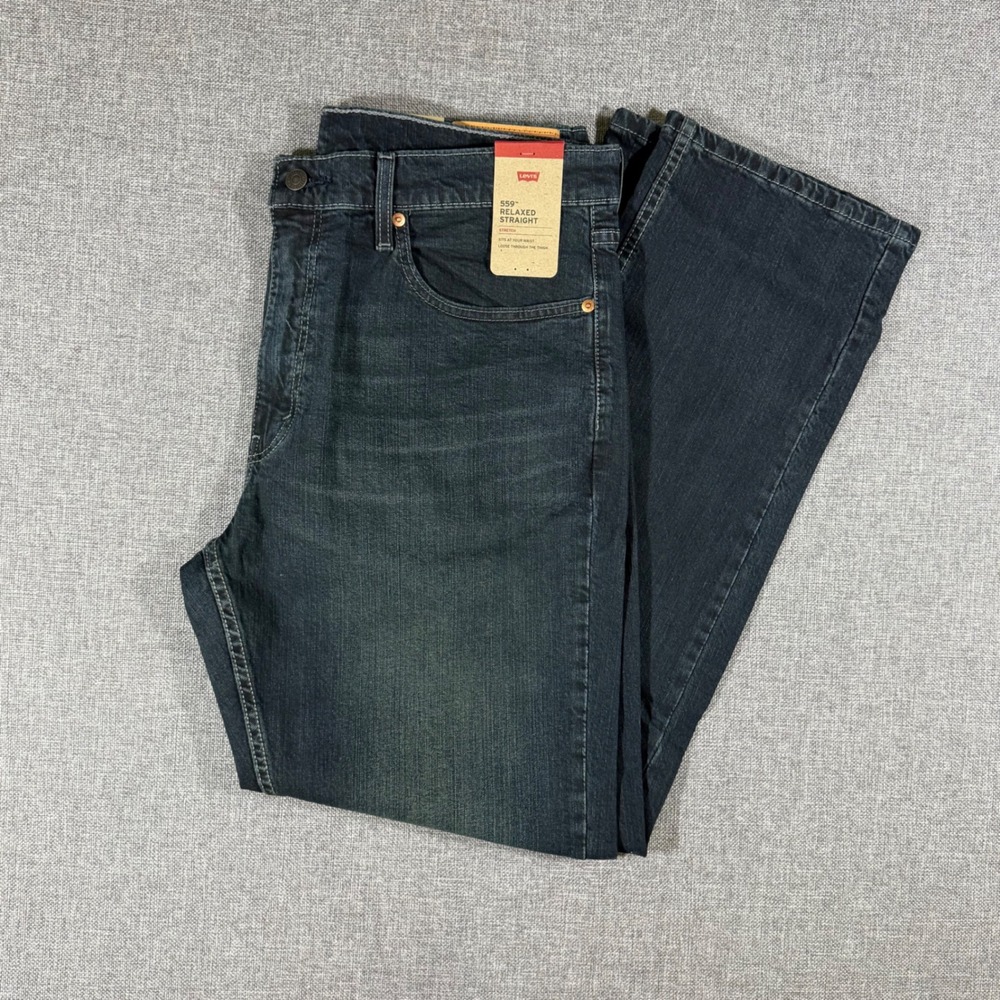 NWT Levi's 559 Relaxed Straight Jeans Mens 36x32 Dark Wash Stretch Denim Pants